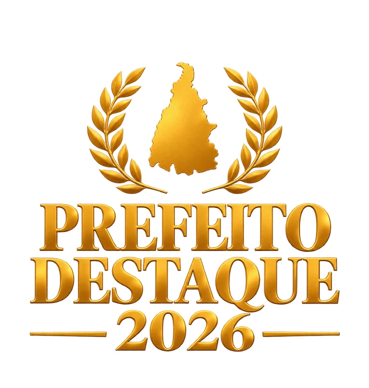 Logo do Prêmio Prefeito Destaque 2026: louros dourados em volta do mapa do Tocantins